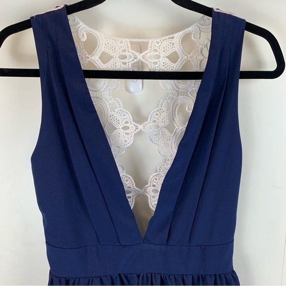 Lulu's sz S Navy White Lace Back Low Cut Fit and Flare Skater Dress - Picture 3 of 6
